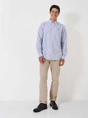 Crew Clothing Company Blue Long Sleeve Pinpoint Stripe Oxford 100% Cotton Shirt - Image 3 of 5