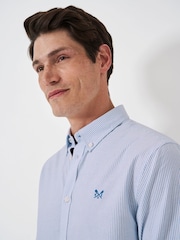 Crew Clothing Company Blue Long Sleeve Pinpoint Stripe Oxford 100% Cotton Shirt - Image 4 of 5