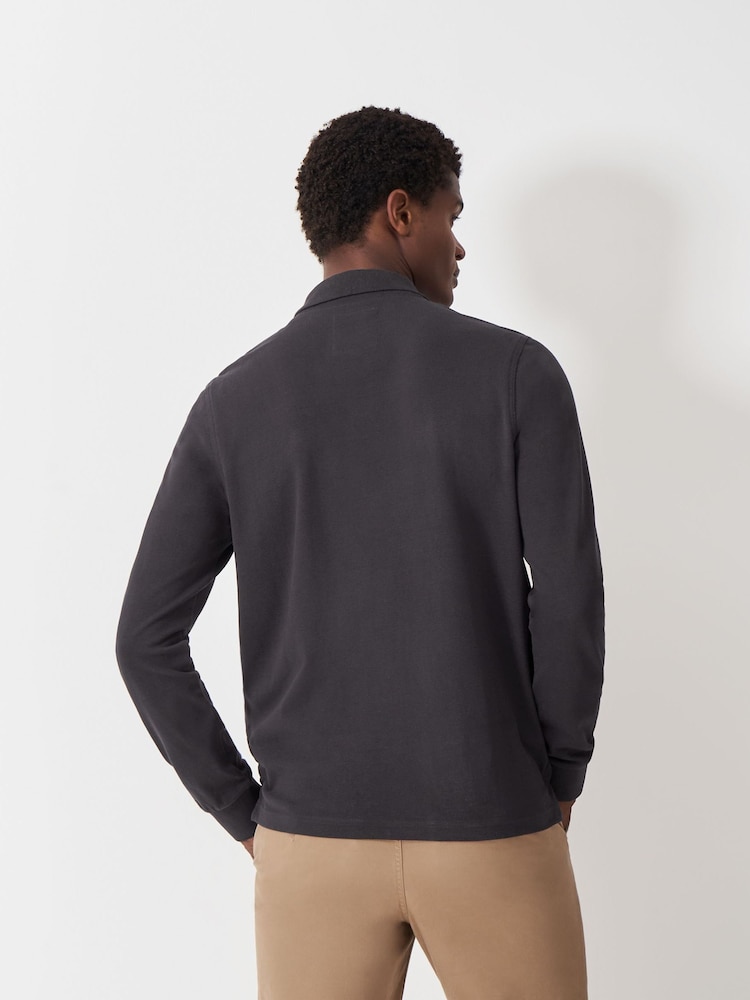 Crew Clothing Grey Long Sleeve 100% Cotton Polo Shirt - Image 2 of 5 Crew Clothing Grey Long Sleeve 100% Cotton Polo Shirt - Image 2 of 5