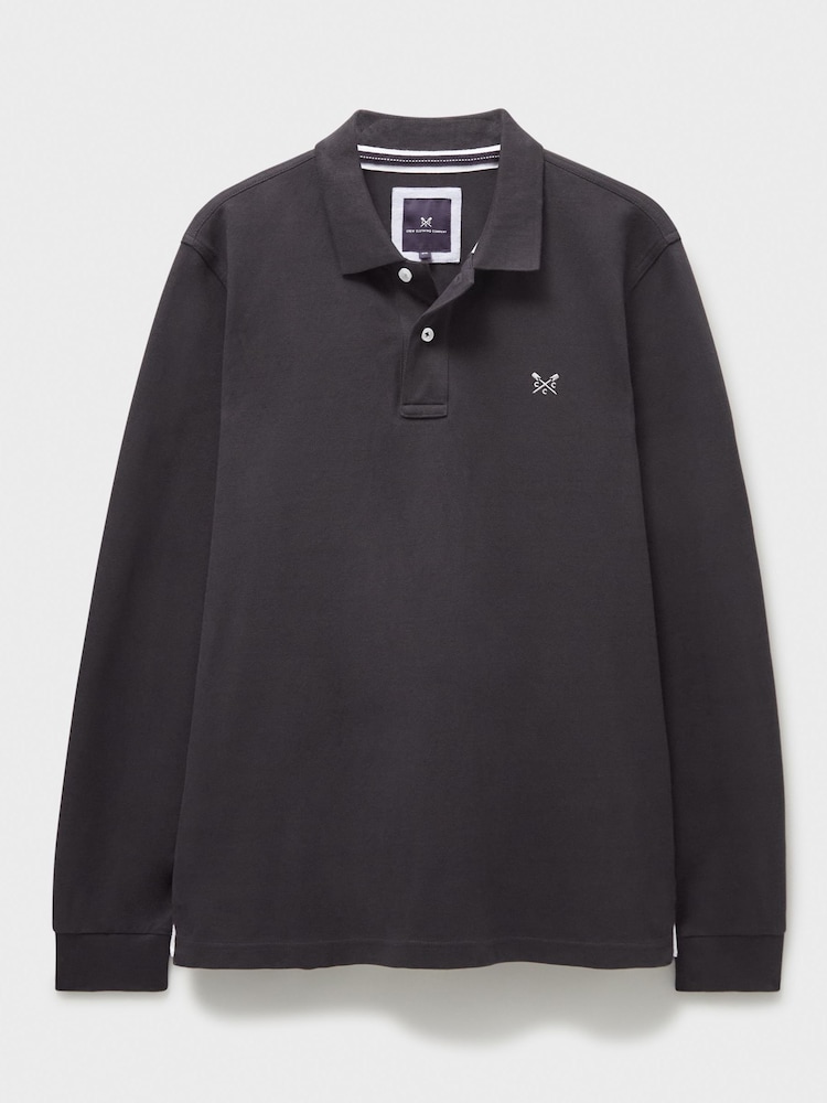 Grau - Crew Clothing Langarm-Poloshirt aus 100% Baumwolle - Bild 5 von 5