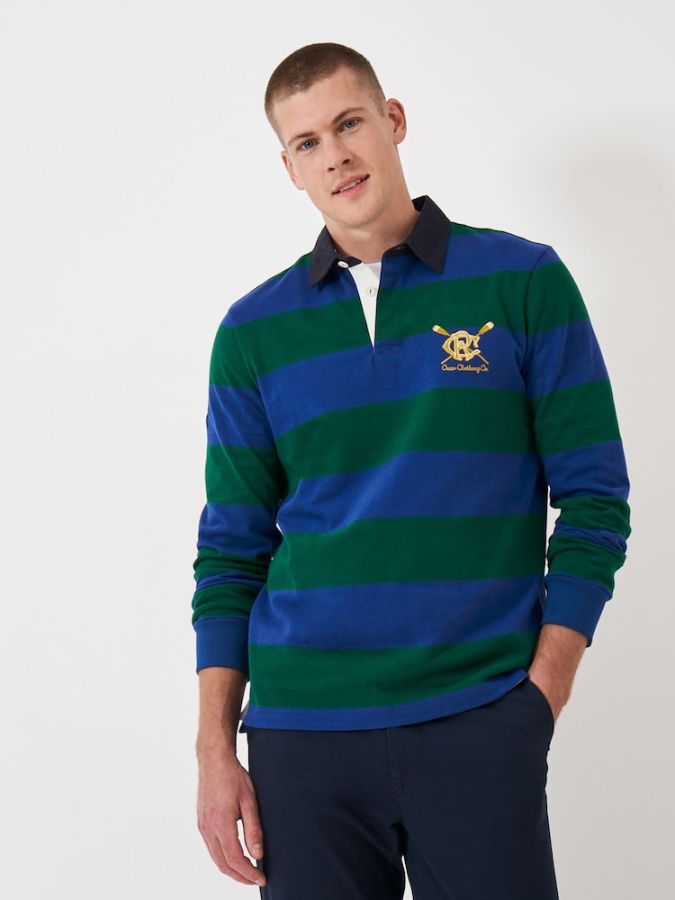 Crew Clothing Company Blue 100% Cotton Heritage Stripe Rugby Shirt - Image 1 of 5