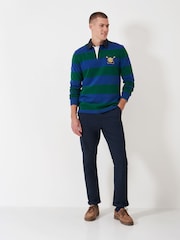 Crew Clothing Company Blue 100% Cotton Heritage Stripe Rugby Shirt - Image 3 of 5
