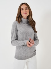 Crew Clothing Grey Merino Cashmere Blend Roll Neck Jumper - Image 1 of 5