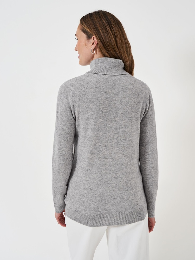Crew Clothing Grey Merino Cashmere Blend Roll Neck Jumper - Image 2 of 5