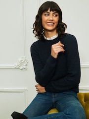 Crew Clothing Company Blue Lace Trim Pointelle Jumper - Image 1 of 5