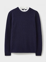 Crew Clothing Company Blue Lace Trim Pointelle Jumper - Image 5 of 5