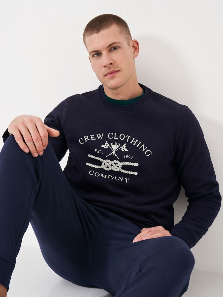 Crew Clothing Blue Printed Graphic Crew Neck Sweatshirt - Image 1 of 5