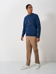 Crew Clothing Company Blue Embroidered Graphic Crew Neck Sweatshirt - Image 3 of 5