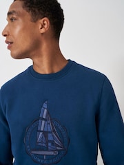 Crew Clothing Company Blue Embroidered Graphic Crew Neck Sweatshirt - Image 4 of 5