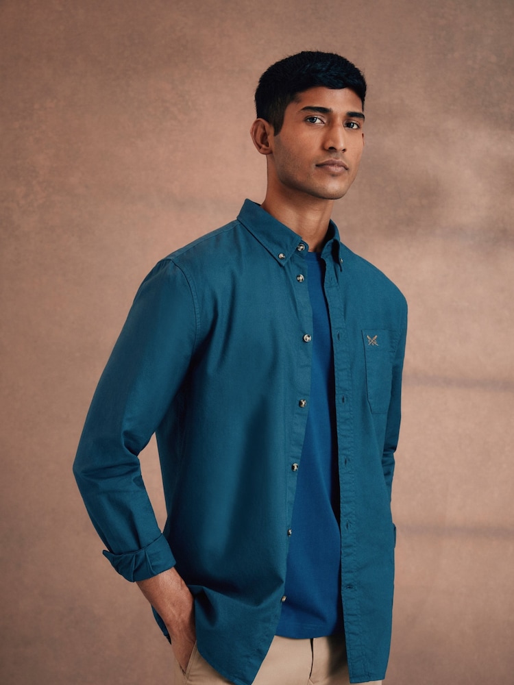 Crew Clothing Blue Classic Fit Oxford 100% Cotton Shirt - Image 1 of 6