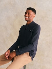 Crew Clothing Blue Long Sleeve 100% Cotton Polo Shirt - Image 1 of 6