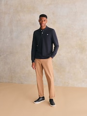 Crew Clothing Blue Long Sleeve 100% Cotton Polo Shirt - Image 2 of 6