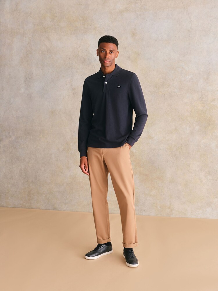 Crew Clothing Blue Long Sleeve 100% Cotton Polo Shirt - Image 2 of 6 Crew Clothing Blue Long Sleeve 100% Cotton Polo Shirt - Image 2 of 6