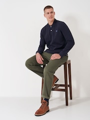 Crew Clothing Blue Long Sleeve 100% Cotton Polo Shirt - Image 3 of 6