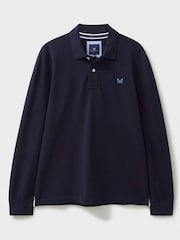 Crew Clothing Blue Long Sleeve 100% Cotton Polo Shirt - Image 6 of 6