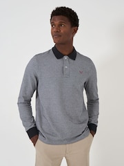 Schwarz - Crew Clothing Langarm-Poloshirt aus 100% Baumwolle - Bild 1 von 5