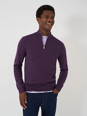 Crew Clothing Company Purple Merino Quarter Zip Knit Jumper - Image 1 of 5