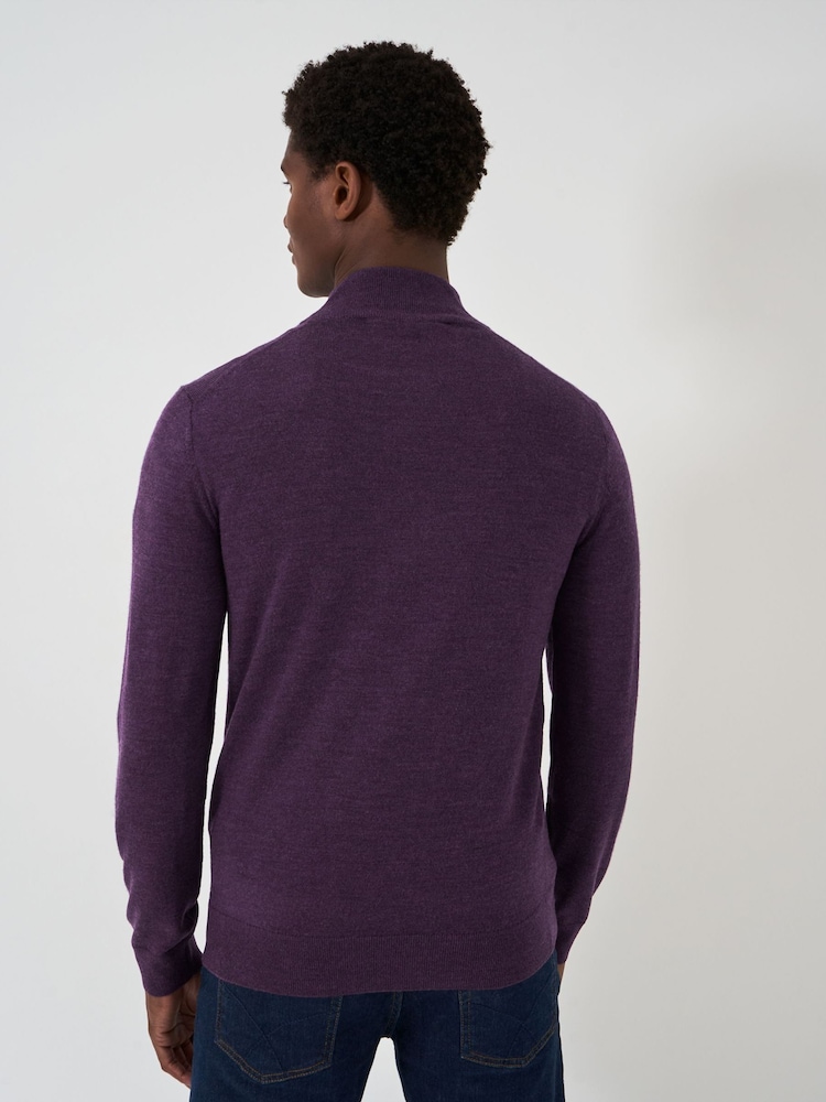 Crew Clothing Company Purple Merino Quarter Zip Knit Jumper - Image 2 of 5