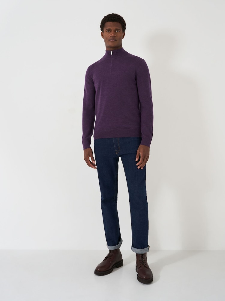 Crew Clothing Company Purple Merino Quarter Zip Knit Jumper - Image 3 of 5