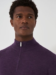Crew Clothing Company Purple Merino Quarter Zip Knit Jumper - Image 4 of 5