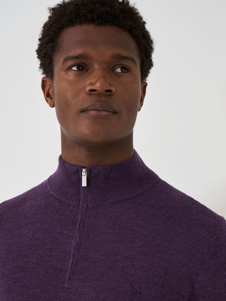 Crew Clothing Company Purple Merino Quarter Zip Knit Jumper - Image 4 of 5