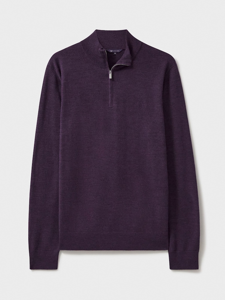 Crew Clothing Company Purple Merino Quarter Zip Knit Jumper - Image 5 of 5