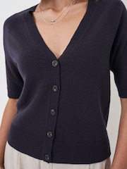 Crew Clothing Blue Half Sleeve V-Neck Raglan Cardigan - Image 4 of 5