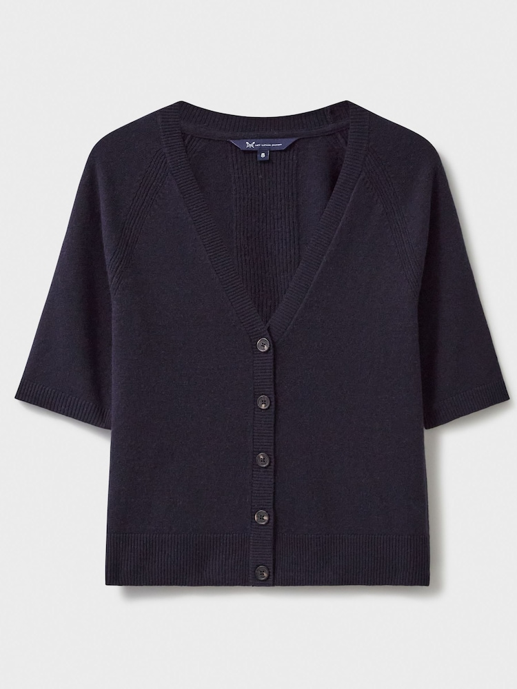 Crew Clothing Blue Half Sleeve V-Neck Raglan Cardigan - Image 5 of 5
