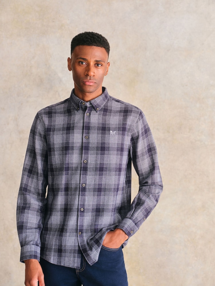 Crew Clothing Blue Cross Check Cotton Flannel 100% Cotton Shirt - Image 1 of 5