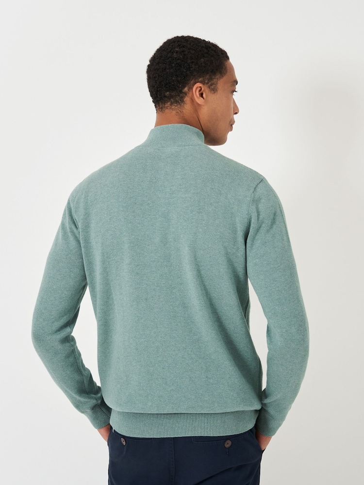 Crew Clothing Company Green Brioche Rib Half Zip Knit 100% Cotton Jumper - Image 2 of 5