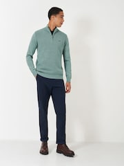 Crew Clothing Company Green Brioche Rib Half Zip Knit 100% Cotton Jumper - Image 3 of 5