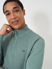 Crew Clothing Company Green Brioche Rib Half Zip Knit 100% Cotton Jumper - Image 4 of 5