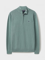 Crew Clothing Company Green Brioche Rib Half Zip Knit 100% Cotton Jumper - Image 5 of 5