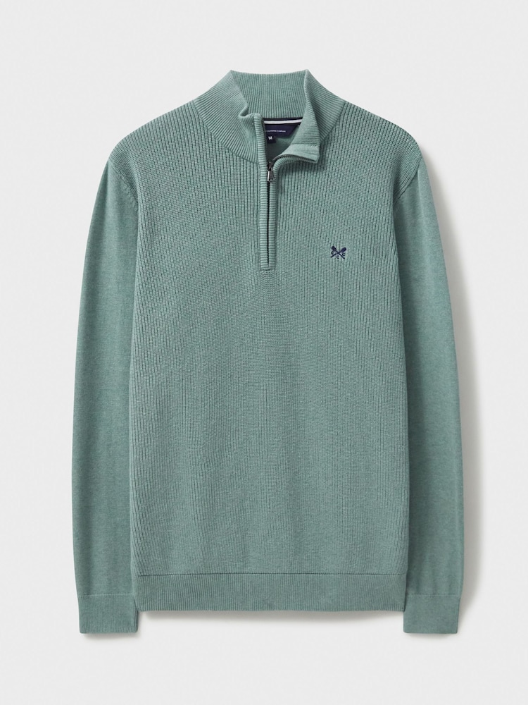 Crew Clothing Company Green Brioche Rib Half Zip Knit 100% Cotton Jumper - Image 5 of 5