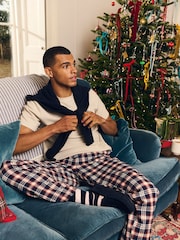 Crew Clothing Blue Flannel Lounge 100% Cotton Trousers - Image 1 of 5