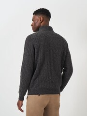 Crew Clothing Company Grey Lambswool Cable Quarter Zip Jumper - Image 2 of 5