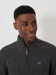 Crew Clothing Company Grey Lambswool Cable Quarter Zip Jumper - Image 4 of 5