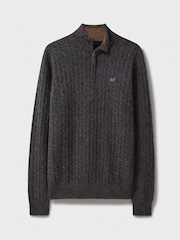 Crew Clothing Company Grey Lambswool Cable Quarter Zip Jumper - Image 5 of 5