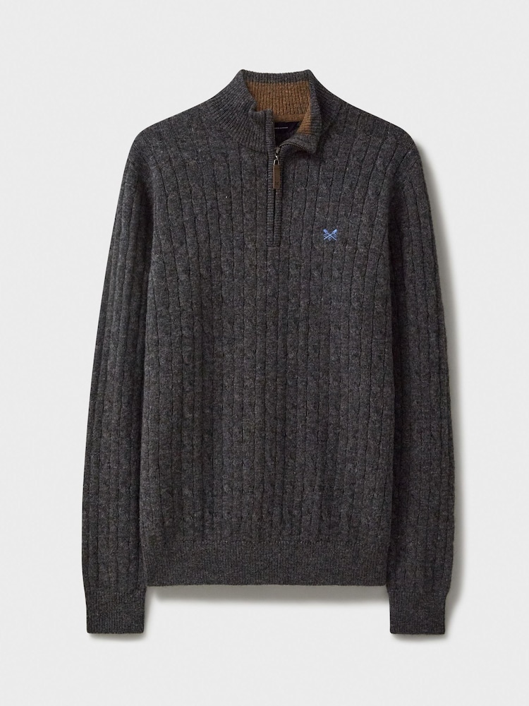 Crew Clothing Company Grey Lambswool Cable Quarter Zip Jumper - Image 5 of 5