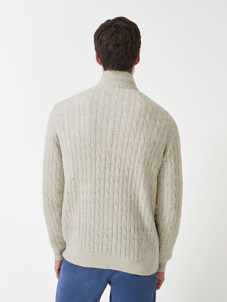 Crew Clothing Company White Lambswool Cable Quarter Zip Jumper - Image 2 of 5