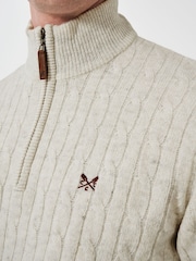 Crew Clothing Company White Lambswool Cable Quarter Zip Jumper - Image 4 of 5