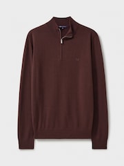 أحمر - كنزة محبوكة من صوف ميرينو بربع سحّاب من Crew Clothing Company - صورة 5 من 5