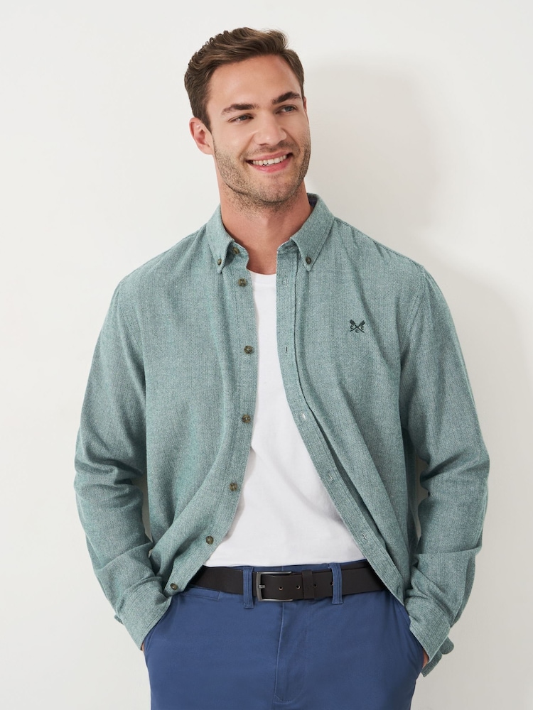 Crew Clothing Green 100% Cotton Long Sleeve Herringbone Flannel Shirt - Image 1 of 5