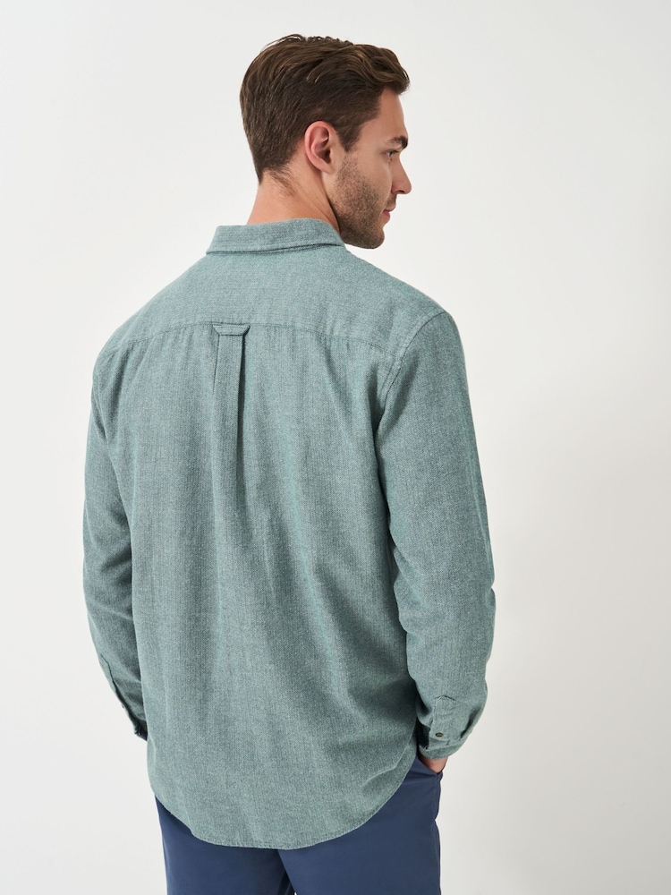 Crew Clothing Green 100% Cotton Long Sleeve Herringbone Flannel Shirt - Image 2 of 5
