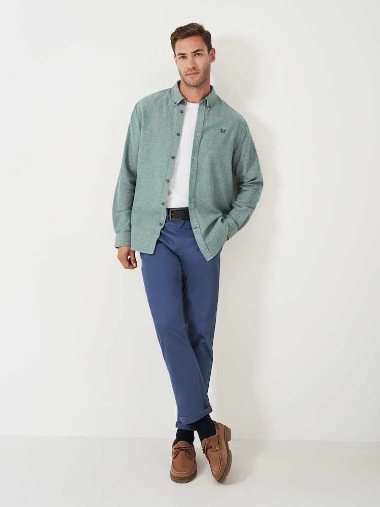 Crew Clothing Green 100% Cotton Long Sleeve Herringbone Flannel Shirt - Image 3 of 5