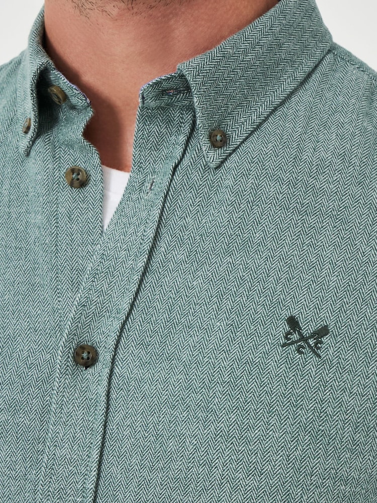 Crew Clothing Green 100% Cotton Long Sleeve Herringbone Flannel Shirt - Image 4 of 5