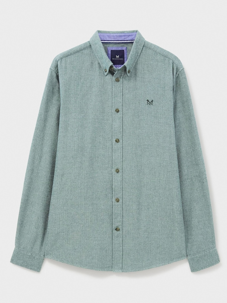Crew Clothing Green 100% Cotton Long Sleeve Herringbone Flannel Shirt - Image 5 of 5