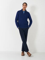 Crew Clothing Blue 100% Cotton Brioche Rib Half Zip Knit Jumper - Image 1 of 5