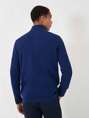Crew Clothing Blue 100% Cotton Brioche Rib Half Zip Knit Jumper - Image 2 of 5