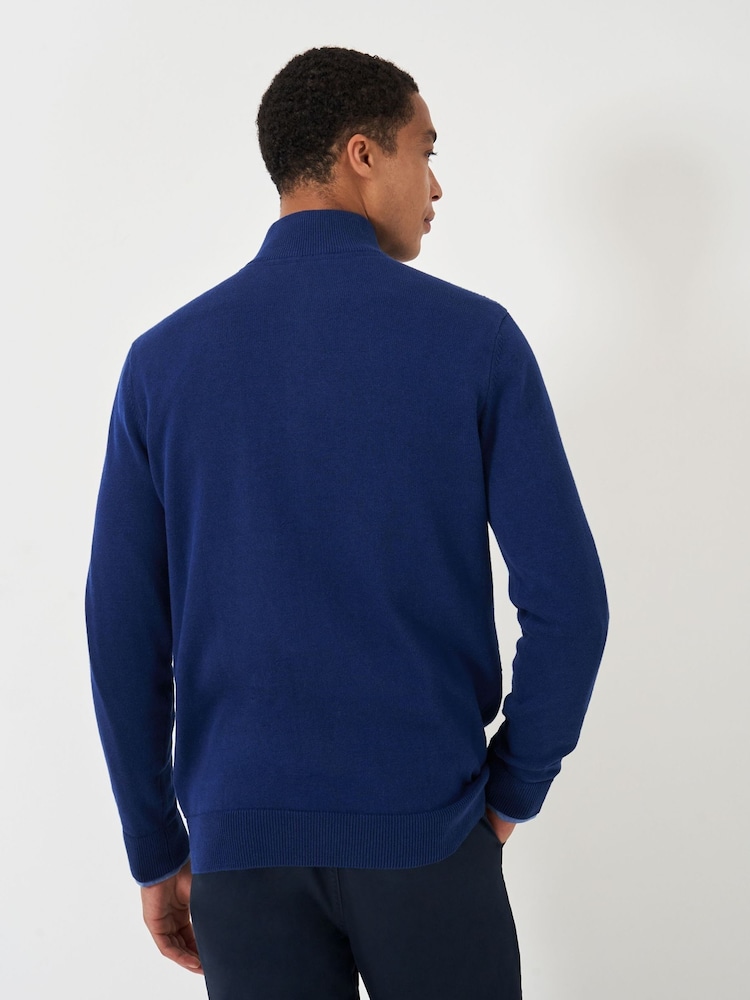 Crew Clothing Blue 100% Cotton Brioche Rib Half Zip Knit Jumper - Image 2 of 5